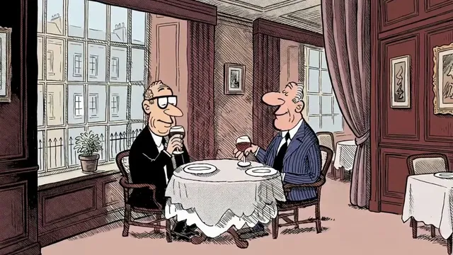 Two gentlemen at a lunch table